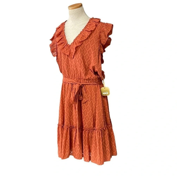 Ryegrass Dress NWT V Neck Ruffles Knee Length Foxtail Orange XX Large XXL - Picture 3 of 17